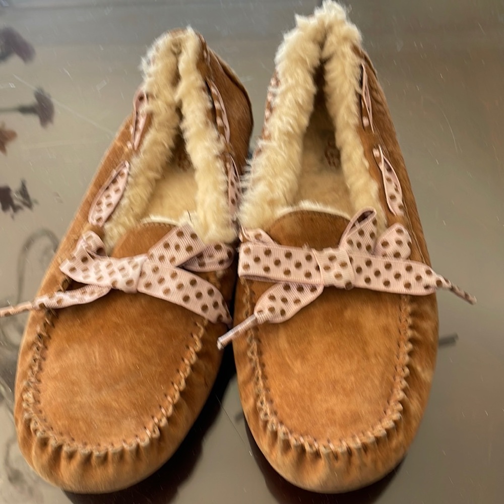 Uggs brown suede fur moccasins